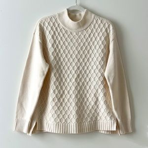 NWT Talbots Cream Honeycomb High-Low Mockneck Sweater